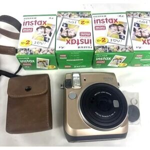 Fujifilm Gold Instax Mini 70 Instant Camera, Pouch & 5 Box Film, pre-owned JAPAN